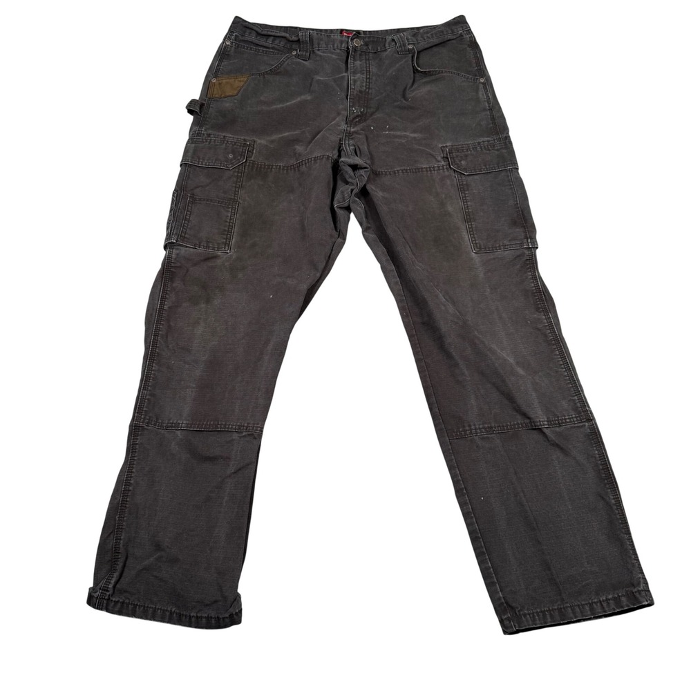 Wrangler Workwear Mens 38x34 Black Ripstop Cargo Pants Double Knee Skater Grunge